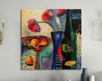 Still Life Abstract Painting,Kitchen Wall Art, Kitchen fruit oil paint Wall Decor, Dining Room Wall Art, Colorful Original Art, 3D Painting