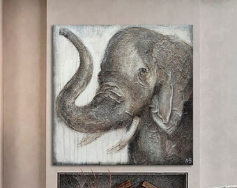 Abstract Elephant Canvas, Modern Wall Art Decor, Home or Office Wall Decoration, Large Elephant on Canvas, textured painting, Elephant art