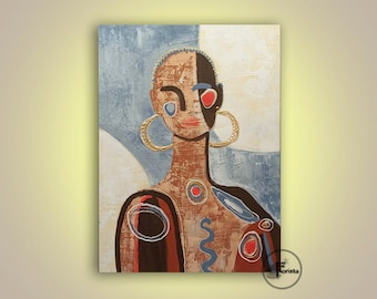 Abstract african american scandinavian art minimalism art loft beige painting african art boho fiminist wall art african original art oil