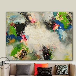 Large Abstract Painting in Pastel Colors Colorful Painting on Canvas Handmade Wall Art for Living Room Decor bright art oil on canvas white