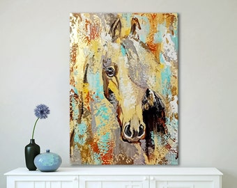 キャンバスに描かれたオリジナルの馬の油絵：アレクサンダー