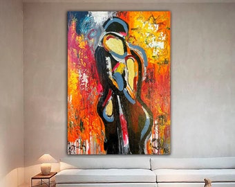 Original modern abstract painting on the wall bright colorful picture textured art painting painting abstract gold painting couple lovers