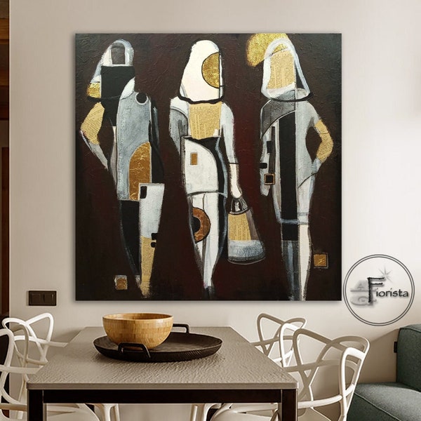 Large Fine Art on Canvas, Ukrainian artists, Shapes Painting, Abstract Woman, Artwork Modern Art on the Walls Colorful, Fiminist Art brown