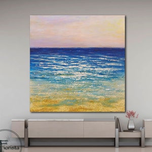Ocean Painting on Canvas Sunrise Wall Art Impressionist Art Oil Seascape Painting Fine Art Contemporary Art Living Room Sunset over the sea
