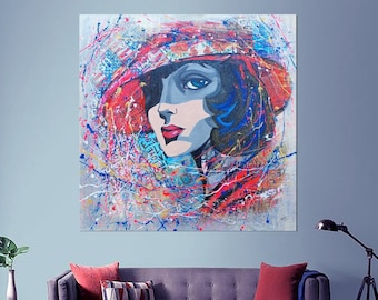 抽象的な女性の絵画、白黒の海のキャンバスアート - Etsy 日本