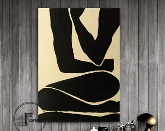 Original abstract painting minimalism female art nordic painting beige painting feminist painting black art for walls figurative art black