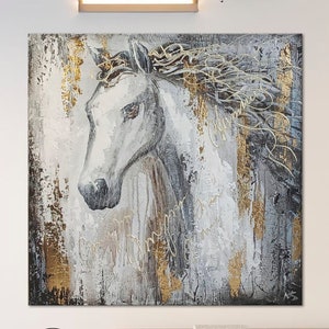 White horse large white painting in the living room horse art beautiful horse white painting with gold interior art horsed rawing white art