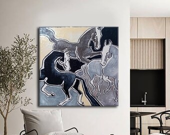 抽象画 馬のシルエット アクリル画 美しい馬の抽象画, 印象派, 壁掛けアート プリント
