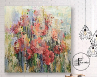 大型抽象花絵画、3Dテクスチャー油彩＆アクリル画 - Etsy 日本