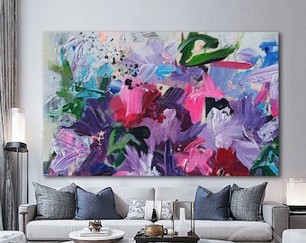 Original Abstract Flower Painting Floral Oil Painting Impasto Flowers Stylish Picture for Living Room 3dFlower Painting Botanical Art Purple