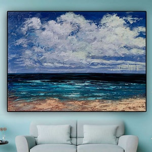 オリジナルアート絵画 大きな油絵 オリジナル風景画 海の絵画 額入りテクスチャーウォールアート ホームデコレーション ウォールアート キャンバスアート絵画