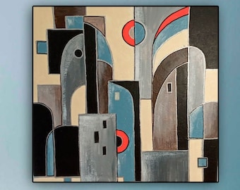 Original Abstract Painting Oil Paintings On Canvas Wall Painting Kind City Modern home art  office decor cityscape abstract city minimalism