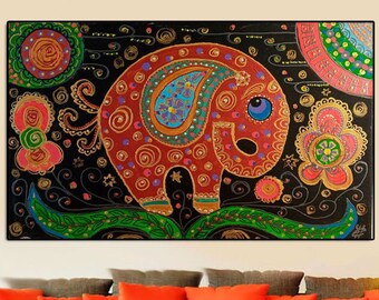 Еlephant Original Optimistic Painting Oil Acrylic Paintings On Canvas Wall Painting Elephant Luck,Modern home office decor abstract elephant