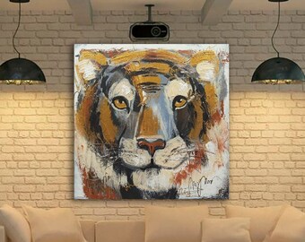Abstrakte Malerei Tiger, Strukturierte Leinwand Wanddekor, ethnische Kunst