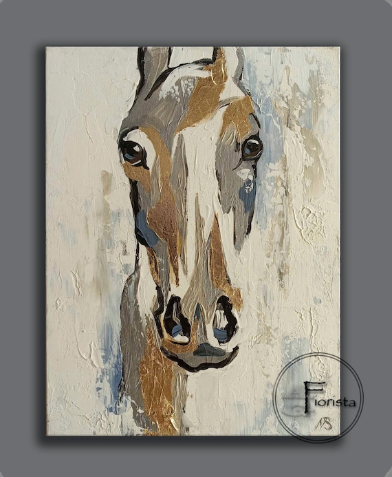白い馬 馬の絵画 抽象的な白い馬 馬のアート モダンな絵画