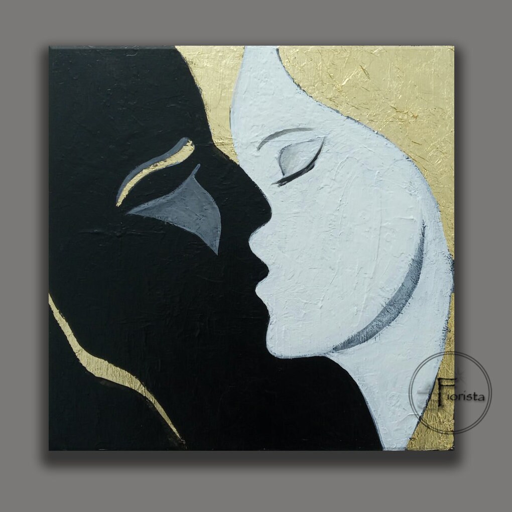 キス・ラバーズ ミニマリズムアート 白黒抽象画 クリエイティブアート