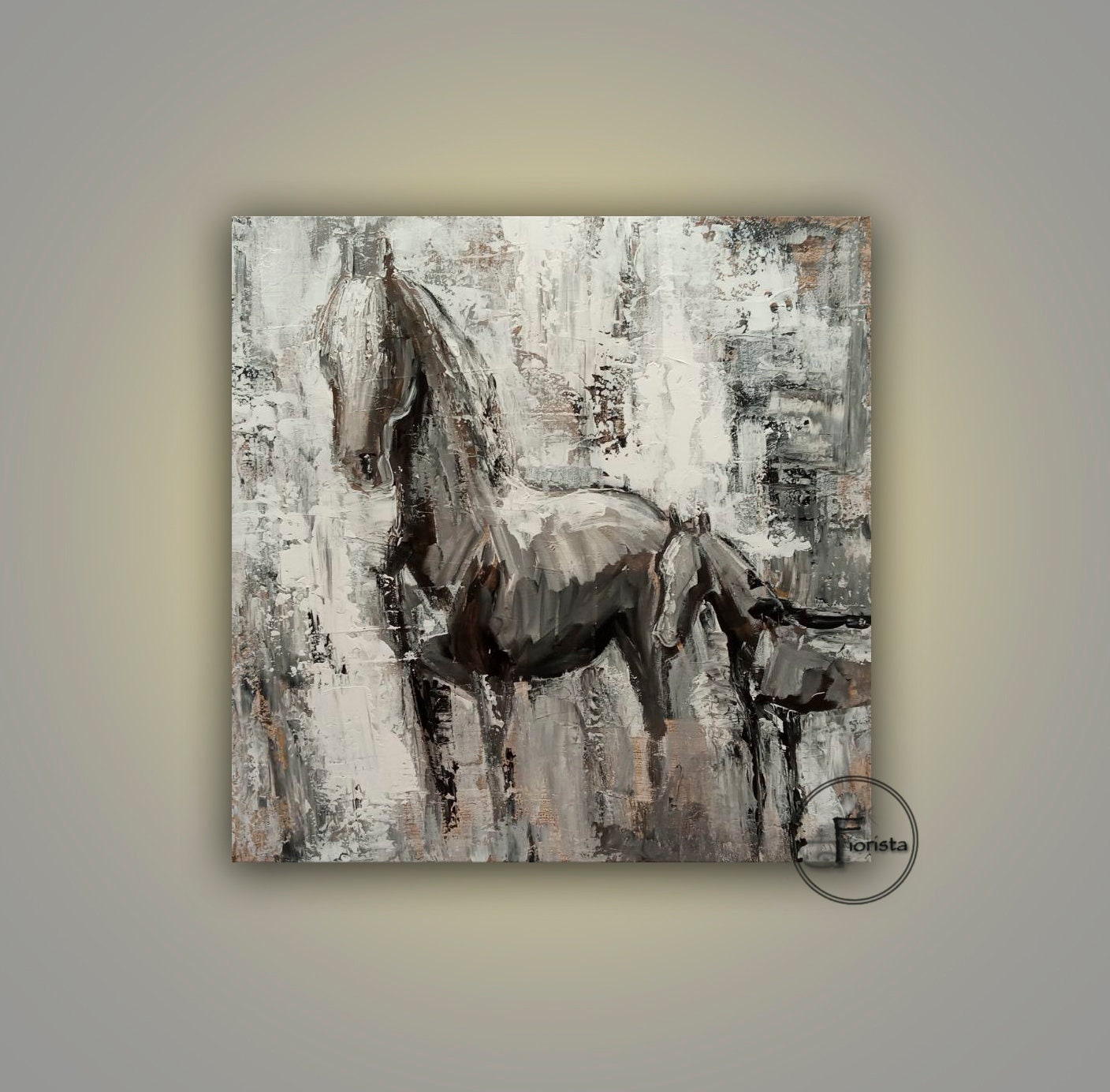 Hand Painted Extra Large Abstract Painting, Horizontal Acrylic Painting  Large Wall Art. Black And White Horse oil Painting. Polo Art. [pt551] -  $199.00 : Handmade Large Abstract Painting On Canvas