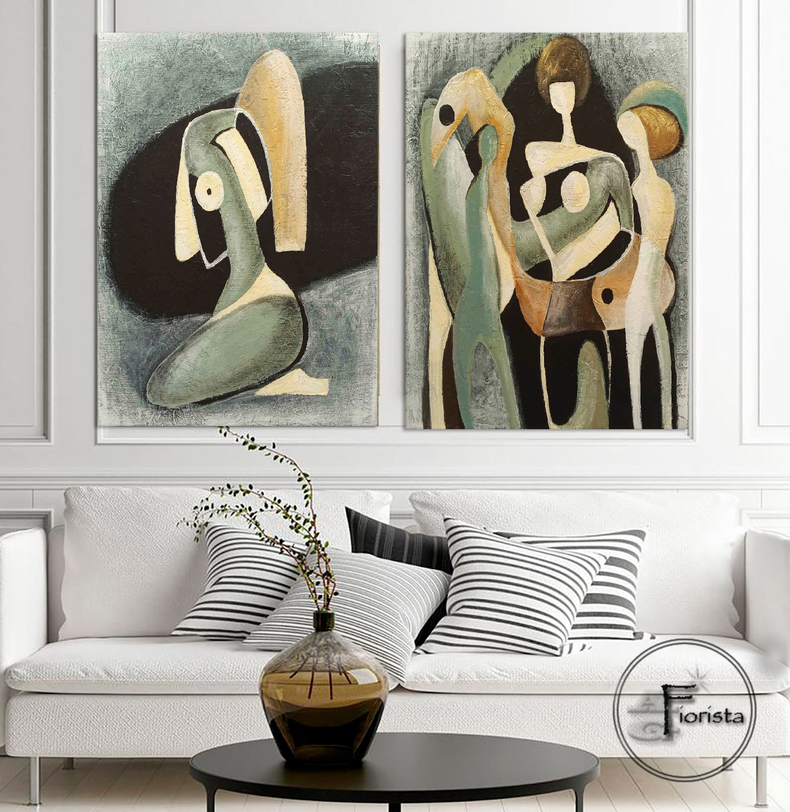 Set of 2 Paintings Abstract Painting Minimalism Feminist Art Etsy