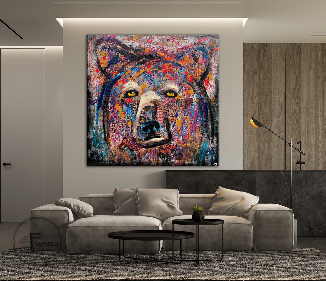 抽象的なクマ 大きな現代絵画 アメリカンベア テクスチャーペイン