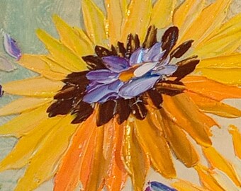 ひまわり オリジナル抽象画 キャンバスの油絵 花 壁アート モダン