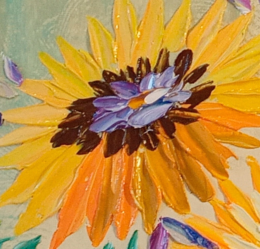 ひまわり オリジナル抽象画 キャンバスの油絵 花 壁アート ひまわり オリジナル抽象画 キャンバスの油絵 花 壁アート