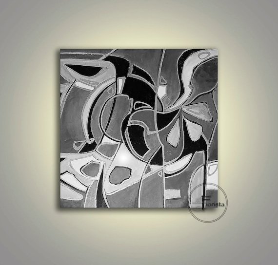 南海 91.44x91.44cm ミニマリストアート油絵、手描きグレーアートウォール、キャンバス白黒抽象油絵ウォールアート、家の装飾壁すぐに掛けられます 南海手描き 現代ミニマリスト 油絵アート、40 x 28インチ 白黒壁抽象