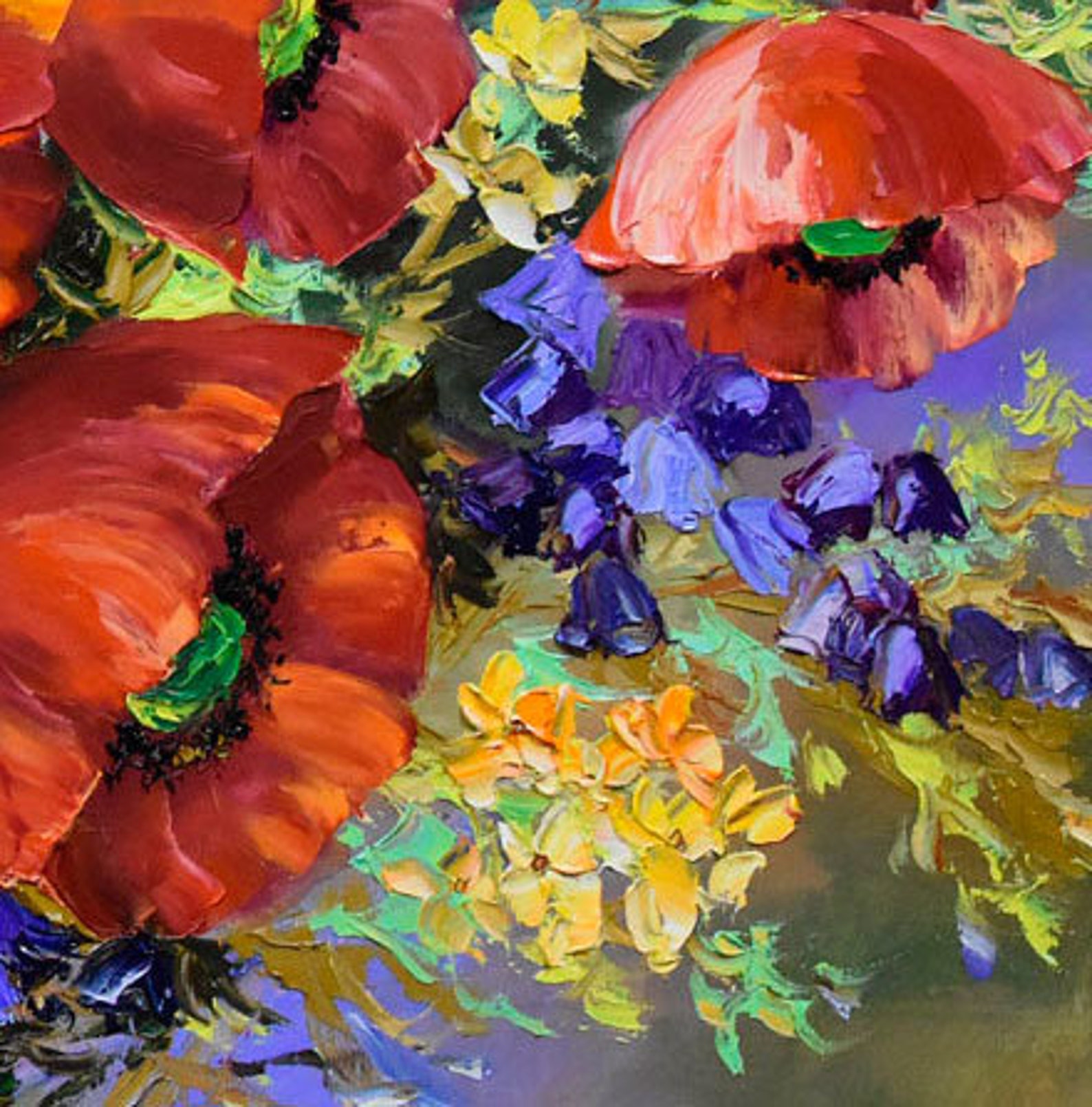 Poppies Original Oil Painting Impasto Impressionism Flower Art Large ...