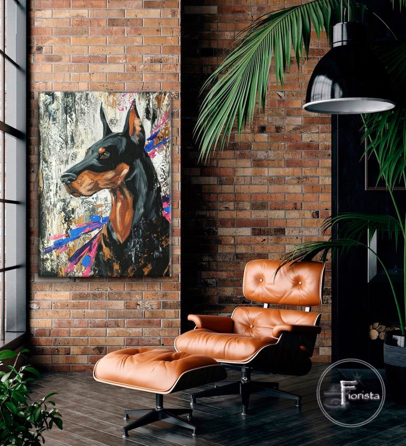 ドーベルマン 絵画 油彩画　オリジナル　原画 ドーベルマン 絵画 油彩画オリジナル原画