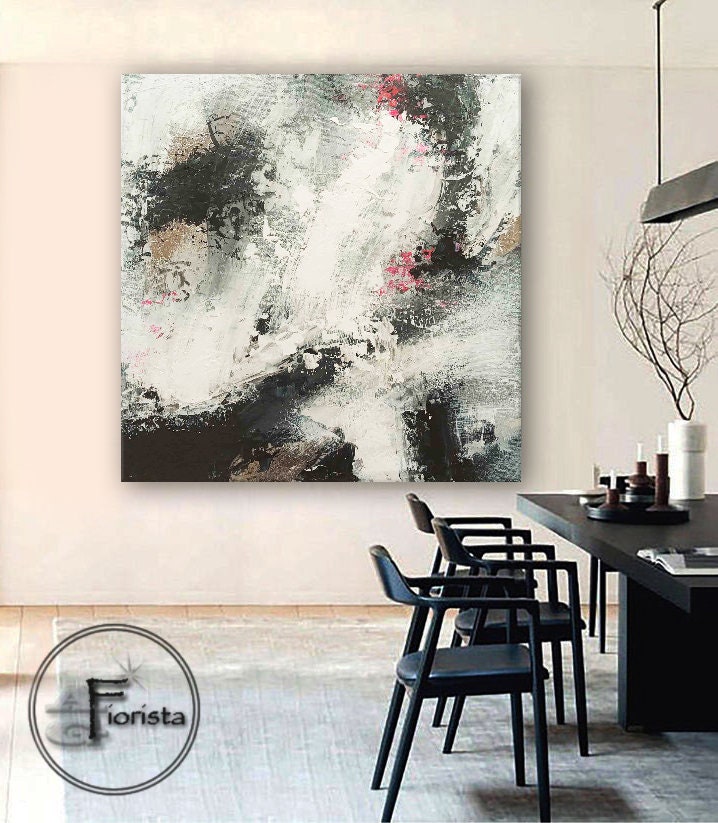 Large Abstract Black and White Painting Living Room Wall Decor ...