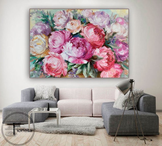 質感のある牡丹の絵画、厚塗りの花の油絵、抽象芸術 - Etsy 日本
