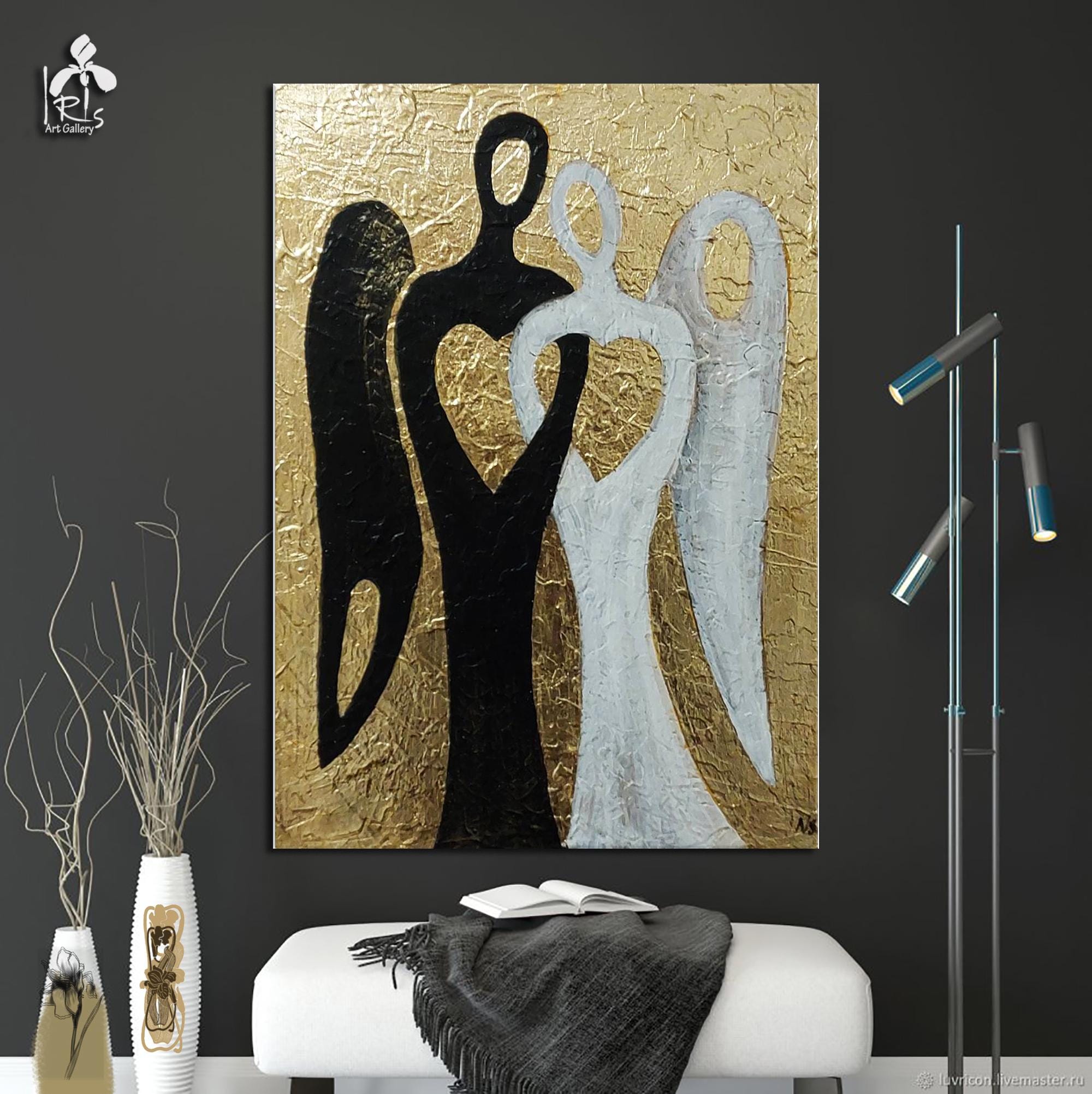 大きなオリジナルの抽象的なテクスチャの比喩的な絵画結婚式の絵画天使