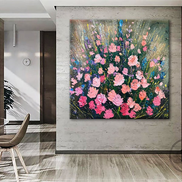 3D Kunst Rosa Blumen, Blumenkunst auf Leinwand, Blumenkunst an den Wänden, rosa Kunst, Gänseblümchen auf Leinwand, rosa Leinwandkunst in der Küche, tolle 3D-Kunst