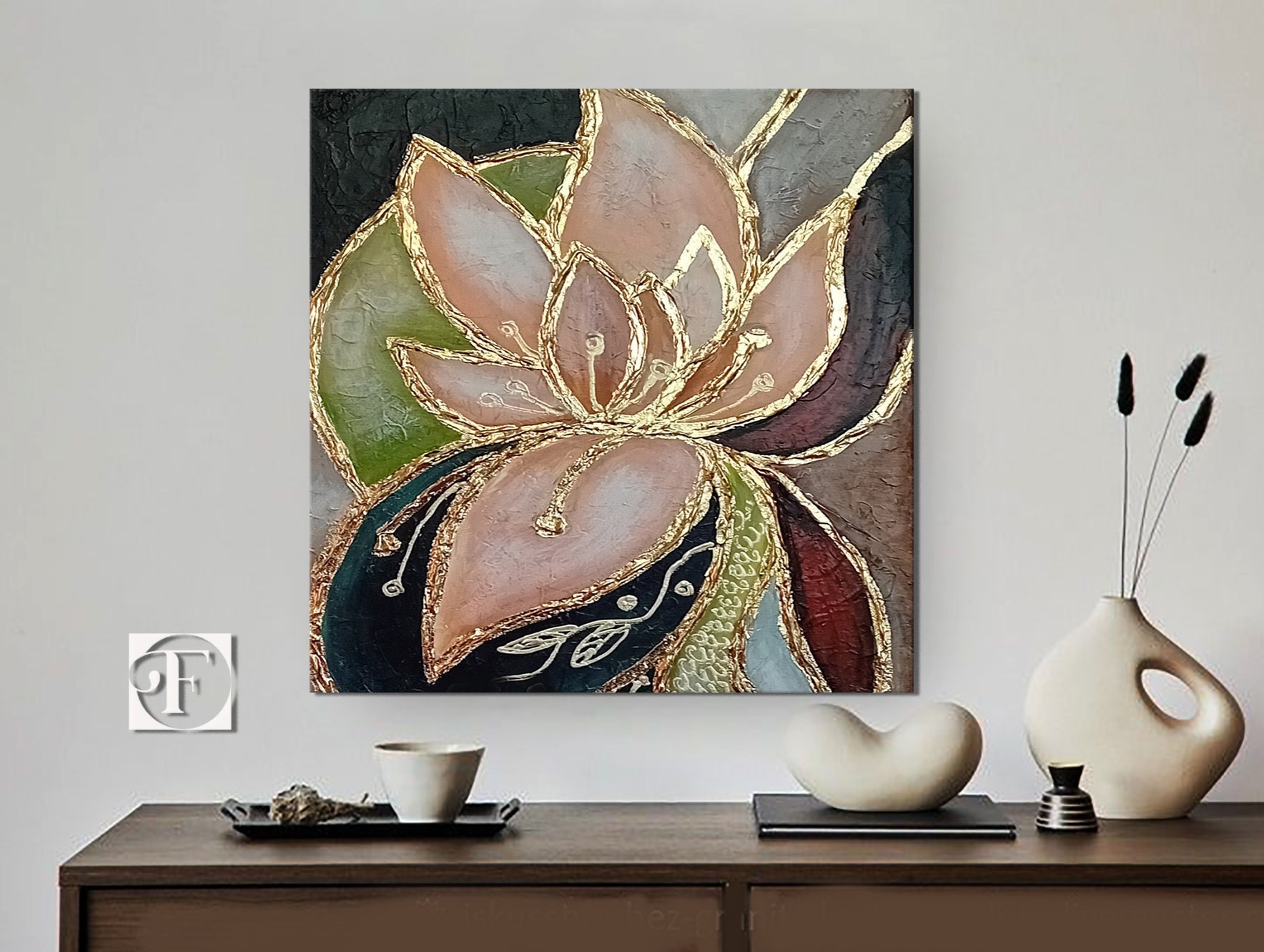 Large Original Lotus Painting Abstract Flower Oil Painting on Canvas ...