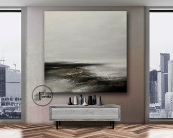 Seascape morning at sea abstract original painting black and white art oil painting on canvas art on the wall large painting textured art