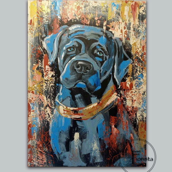 Hund cane Corso Hundeportrait Ausgefallene Malerei Abstrakte Malerei Ölgemälde auf Leinwand Wandbild Moderne Kunst Tierportrait Corso Geschenk