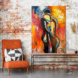 Original modern abstract painting on the wall bright colorful picture textured art painting painting abstract gold painting couple lovers image 7