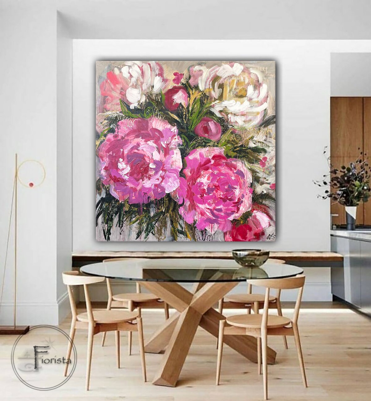 オリジナルの抽象的な花の絵、花の油絵、厚塗りの花のスタイルの