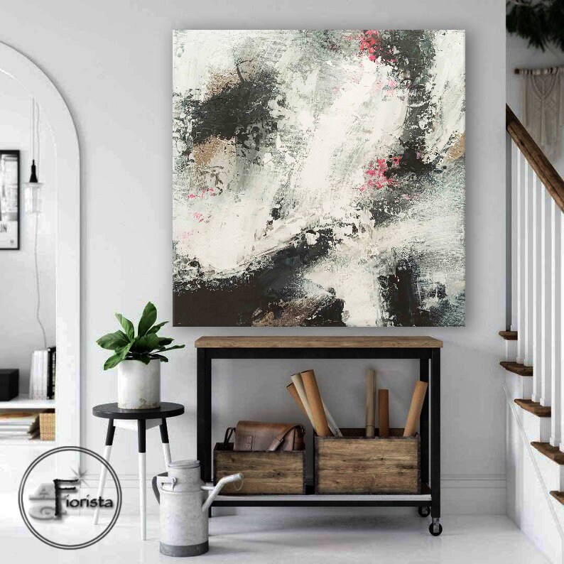 Large Abstract Black and White Painting Living Room Wall Decor ...