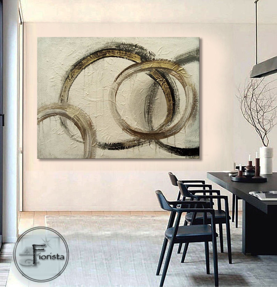 オリジナルの抽象画、壁に描かれたアート、白黒の絵画、リビング