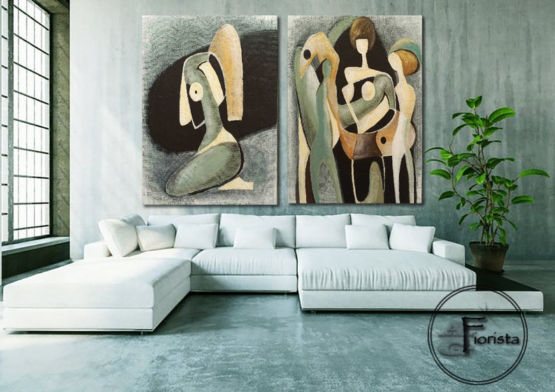 Set of 2 Paintings Abstract Painting Minimalism Feminist Art Etsy
