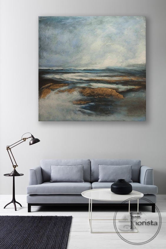 大きな抽象画 海 抽象的な海景 繊細なリビングルームの絵画 オリジナル