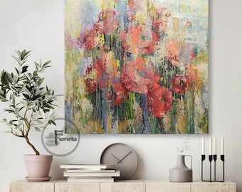 大型抽象花絵画、3Dテクスチャー油彩＆アクリル画 - Etsy 日本