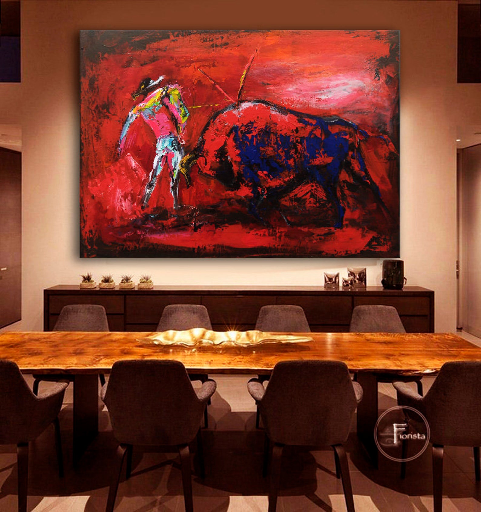 Red Bullfight Painting, Large Abstract Bull & Torrero Art - Etsy
