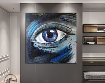 Arte de pared de ojos, pintura al óleo de ojos sobre lienzo, arte de pared grande, ojo de los enamorados, decoración de pared de ojos, pintura de ojos, ojo que todo lo ve, arte del mal de ojo