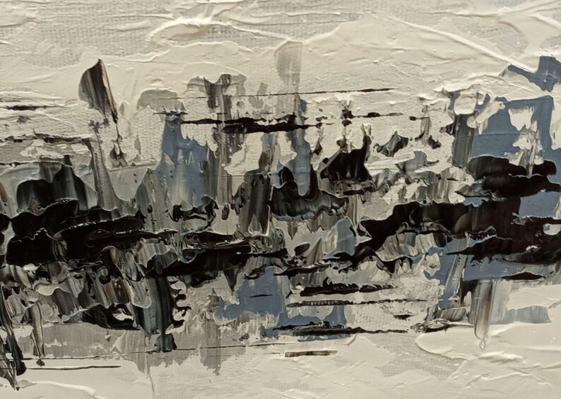 Large Palette Knife Painting Black White Wall Art Canvas Wall Etsy