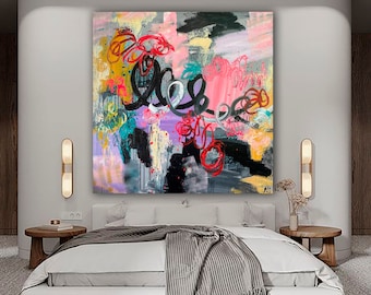 Large Modern Abstract Colorful Paintings On Canvas Acrylic Painting Modern Fine Art Wall Expressionist Fireplace Oil Painting Vibrant Art