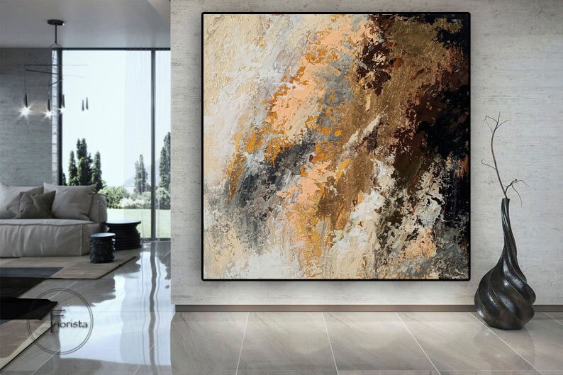 オード、オリジナル抽象画、キャンバスのアクリル画、壁画、金色の抽象