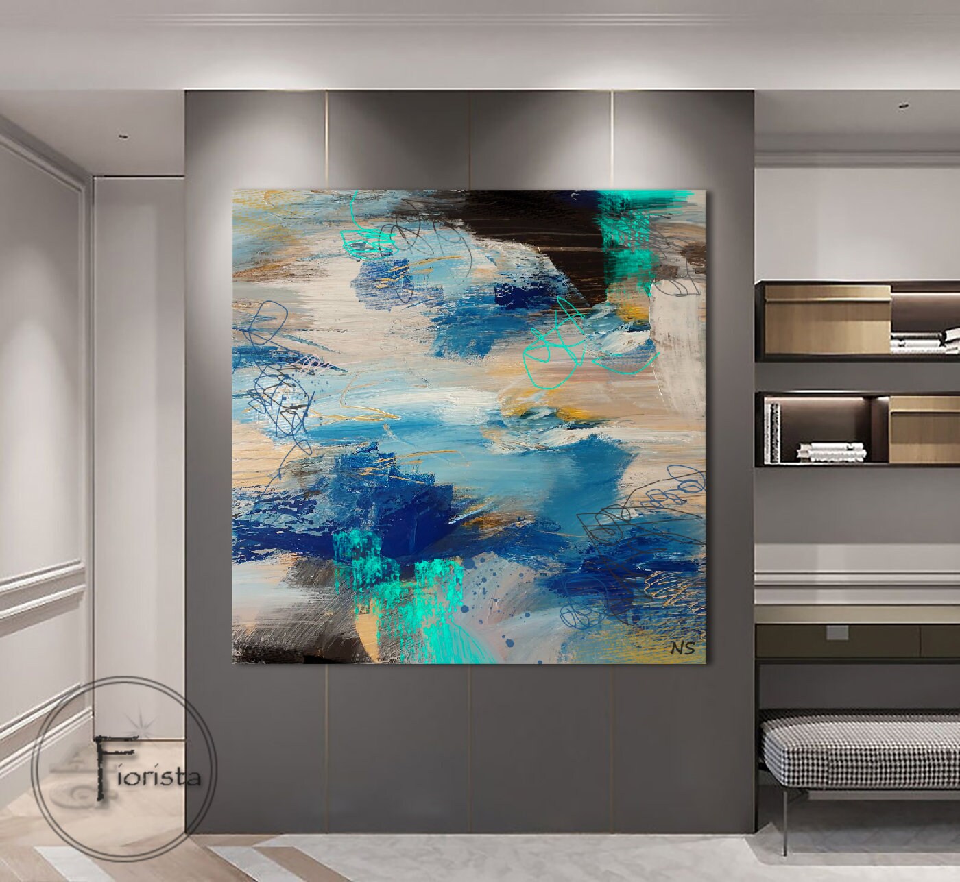 キャンバスに描かれた抽象画 大きな青いキャンバス 壁アート