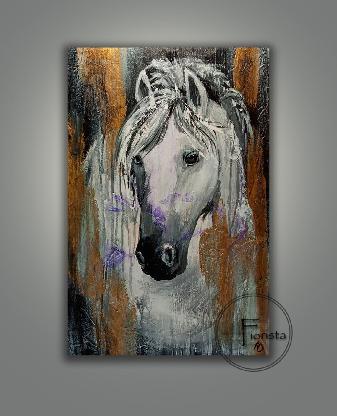 White Beautiful Horse Original Abstract Black and White Modern Etsy