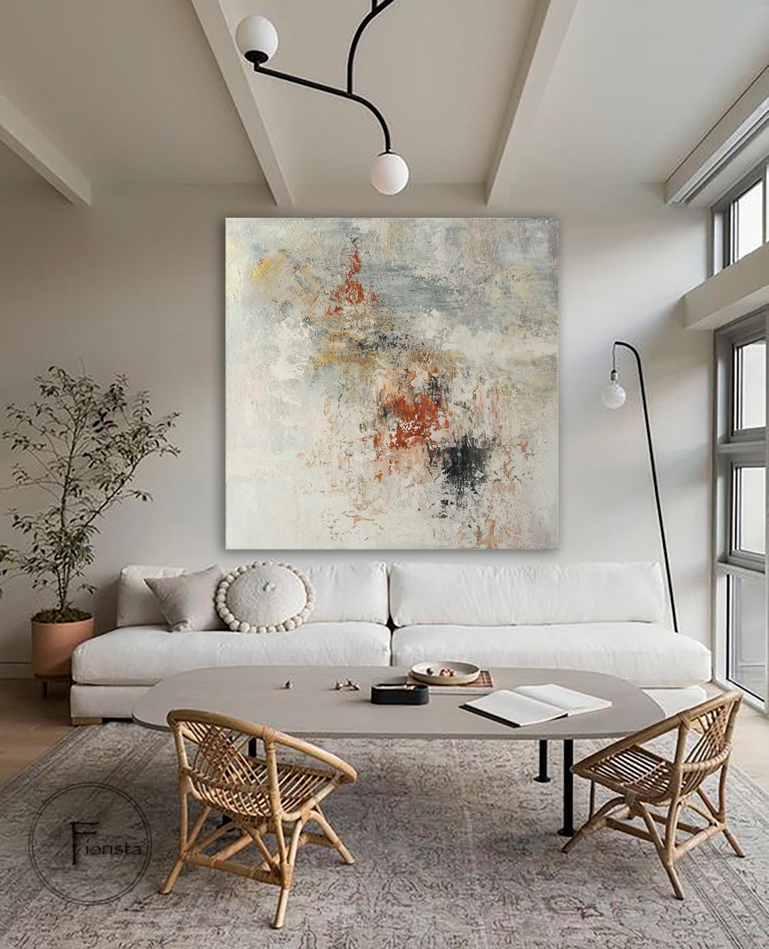 Abstract Minimalist Paintings Original Art in Beige Black White Large ...